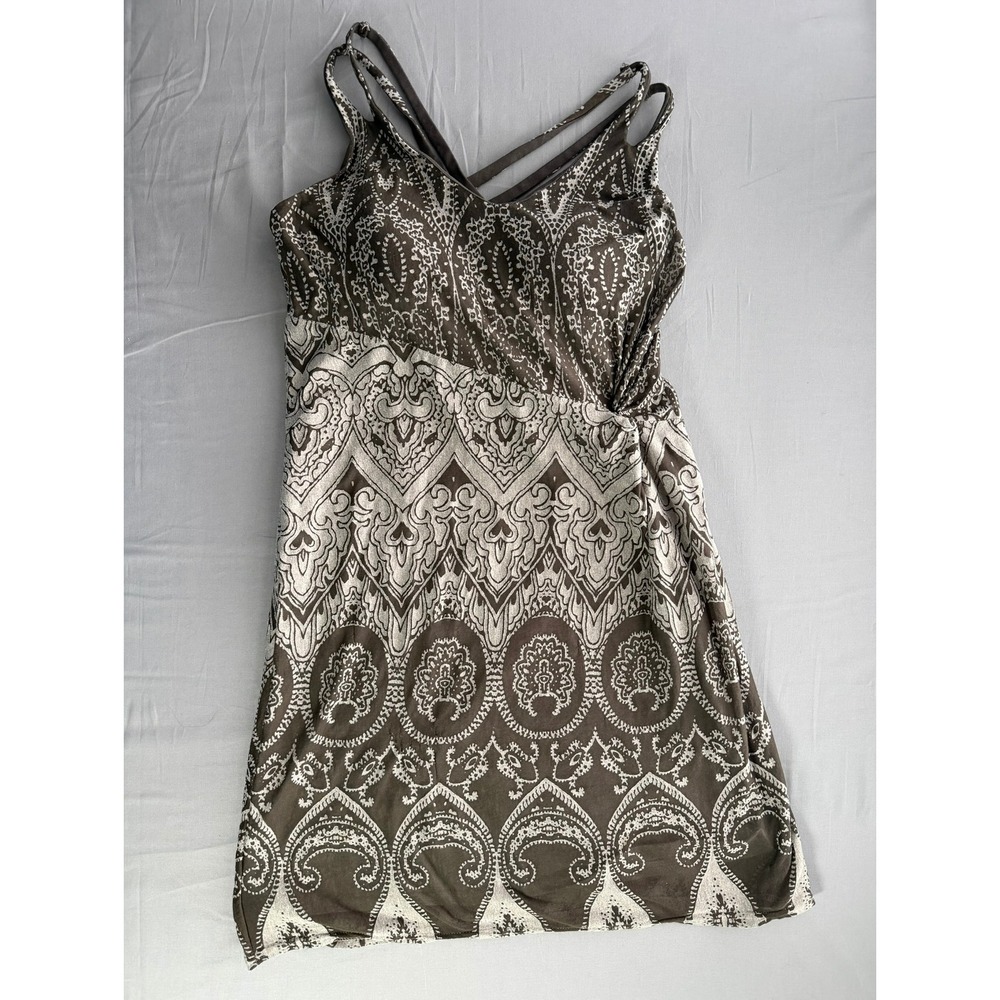 Athleta Womens XS Brown Paisley Strappy Shelf Bra Active Dress Faux Wrap Boho